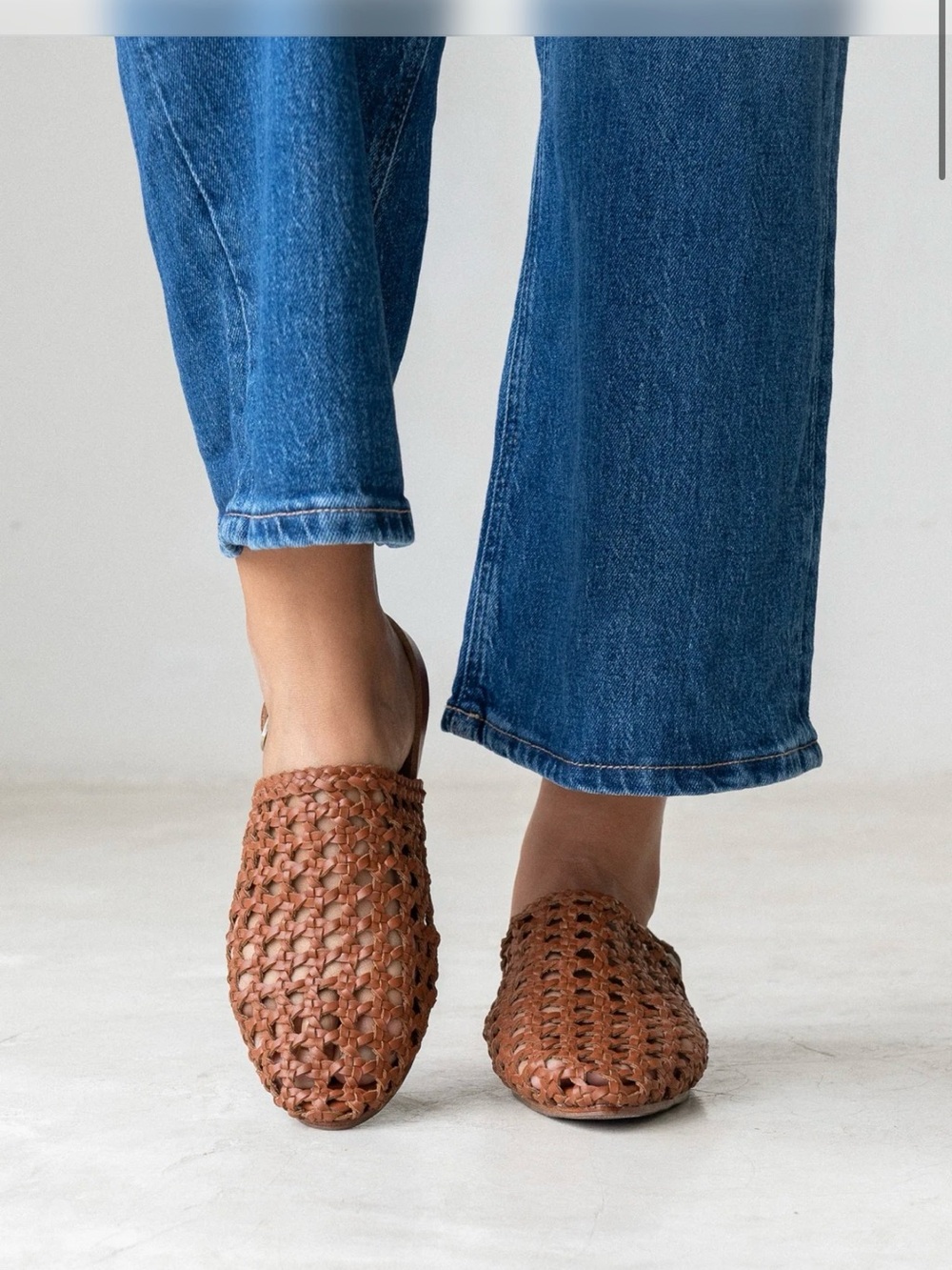 Woven Leather Slingback Flats in Brown - Picture 2 of 3